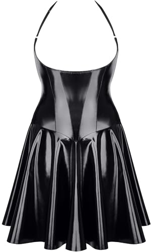 Demoniq Elegantes kurzes Kleid aus glänzendem, dehnbarem Lack mit Rücken-Schnürung, verstellbarem Gummiband und verdecktem Reißverschluss TDJutta001
