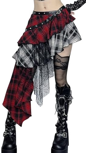 Ausing Mujer Steampunk Falda de Encaje Ropa Falda Corta Plaid Gothic Halloween Costume Punk Skate Skirts S