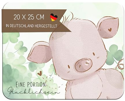 CreaDesign, Frühstücksbrettchen Glücksschwein  Eine Portion Glück Gücklichsein, Kinder Brettchen Kunststoff, Antirutsch-Noppen, Größe 20 x 25 cm