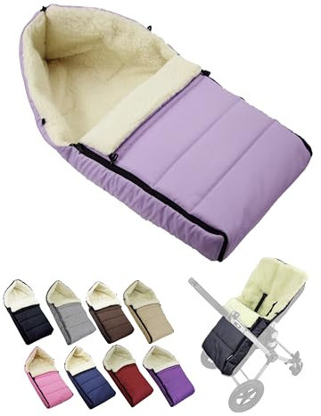 Fußsack [Winterfußsack für Kinderwagen] Buggy Babyschale oder Schlitten Babyfußsack mit Lammwolle kuschelig warm waschbar 90cm (flieder)