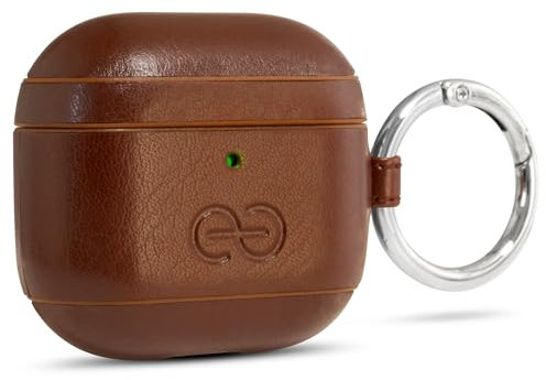 Dreem Om AirPods 4 Funda de Cuero Vegano con Clip - Compatible con Auriculares inalámbricos Bluetooth de Apple para iPhone - Café