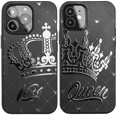 Cavka Black Matching Phone Case Compatible with - iPhone 16 Pro - for Couples King and Queen Crown Cover Relationship Anniversary for Him Her Girlfriend Boyfriend GF BF Valentine's Day Cute His Hers