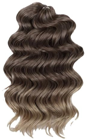 Synthetische, Gedrehte, Gehäkelte, Lockige Haarverlängerung, 61 Cm, Tief Gewellt, Geflochten, Ombré-Blond, Braun, Wasserwelle