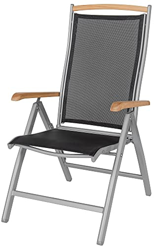 ib style Gartenstuhl Diplomat - Klappstuhl, Hochlehner, Aluminium, Teakholz Armlehnen, 7-Fach verstellbar, Rostfrei, Vormontiert, 150 kg belastbar, Silber