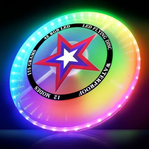 LED Flying Disc w/42 RGB LED Lights, 175g, 12 Light Up Modes, Rechargeable