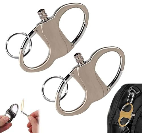 2PC Schlüsselanhänger-Feuerzeug, Feuerstarter-Schlüsselring, 2025 Neue Tragbar Metall Schlüsselanhänger für Outdoor-Auto und Zuhause (Silber)