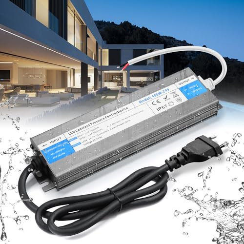 LED Trafo 24V 400W, BRIMETI Wasserdicht IP67 LED Treiber Netzteil 16,7A Mit Stecker Schaltnetzteil Transformator AC 230V auf DC 24 Volt Außenbereich, Kompakter Dünner Konstantspannung Niedervolttrafo