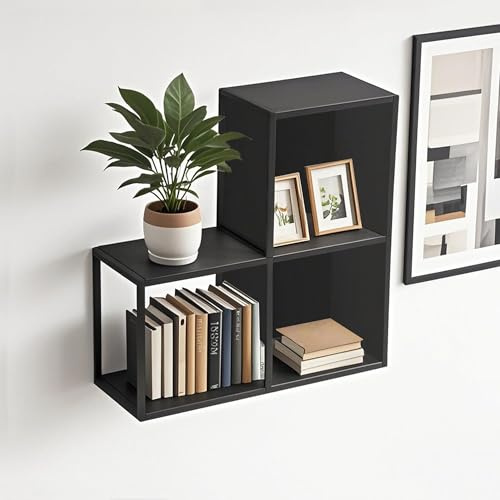 [en.casa] Wandregal 3er Set Nostened mit Rück- und Seitenwand Hängeregal quadratisch 28 x 28 x 20 cm Wohnzimmer Schweberegal Metall Schwarz