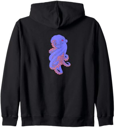 Disegno colorato di creatura marina del tentacolo di Kraken di Octopus Art Felpa con Cappuccio
