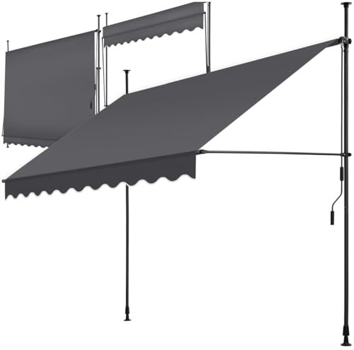 tectake® Klemmmarkise mit Handkurbel, Balkon Markise ohne Bohren, Markise höhenverstellbar, UV-beständig, wasserabweisend, Terrassenüberdachung, Sonnenschutz Terrasse & Balkon, 250 cm - schwarz/grau