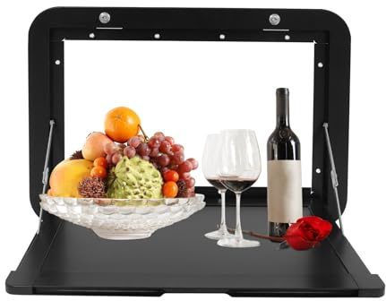 HUOMMGS Wohnmobiltische Wandklapptisch für Wohnmobile 51x33cm Wohnwagentisch Wandmontage Klapptisch Hängender Picknicktisch mit 2 Schlüssel Bis 20KG Faltbarer Wohnmobiltische für RV (Schwarz)