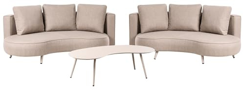 6 Seater Garden Sofa Set Sofas with Cushions and Coffee Table Olefin Upholstery Aluminum Water-Repellent UV Resistant Kidney-Shaped Beige Parori