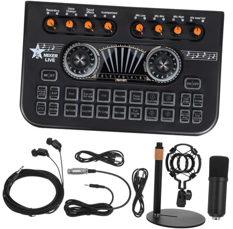 NUOBESTY Kit Scheda Audio + Microfono in Metallo Nero per Karaoke e Gaming Funzione Plug And Play e Struttura Robusta