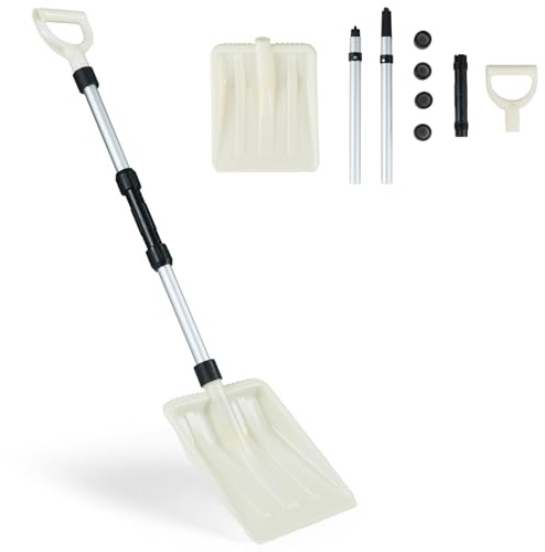 HOMASIS Pala de nieve con mango de aluminio y mango ergonómico en D, pala de plástico y metal, resistente y práctico, invierno (blanco, 26 x 9,5 x 116,5 cm)