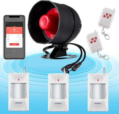 Système d'alarme WiFi 120 DB pour la sécurité de la Maison avec 3 détecteurs de Mouvement et télécommande pour abri de Jardin et Garage