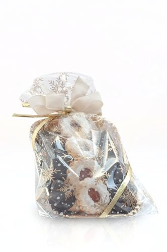 Italpak Sacchetti Trasparenti per Alimenti Dolceneve, Buste Biscotti, Dolci, Regali, Sacchettini Natalizi, Polipropilene, Oro/Bianco, 15x25 cm, 50 unità