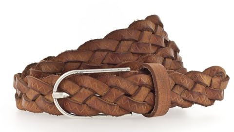 Vanzetti Damen Gürtel Leder geflochten Rindleder Damengürtel 25 mm Ledergürtel schmal (105, Cognac)