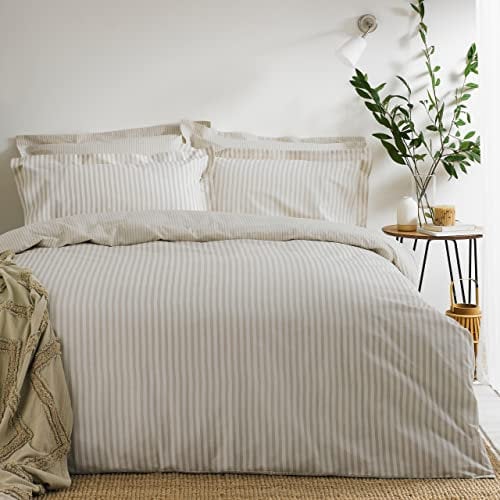 Yard Hebden Mélange Stripe Cotton Duvet Set – Ultra Soft Reversible Striped Bedding (Natural – Single)