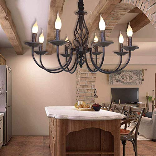 Retro Pendelleuchte Industrie Hängeleuchte E14 Schmiedeeisen Raumlicht Höhenverstellbar Pendellampe Antik Kerze Metall Landhausstil Esszimmer Küche Wohnzimmer Schlafzimmer Kronleuchter,Schwarz,8 heads