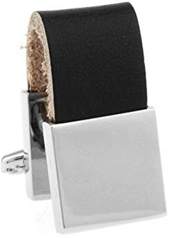 Square Buckle Belt Chain Plain Glossy Black Metal Sticks Cufflinks