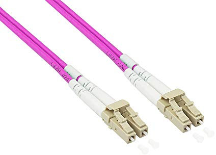 Good Connections OM4 LWL Panzerkabel - Duplex - Stecker LC an LC - STAHLARMIERUNG und Kevlar-Fasern - Nagetierschutz/trittfest - Lichtwellen-Leiter, Glasfaser-Kabel, Patchkabel - 15 m, om4 - violett / pink - panzerkabel