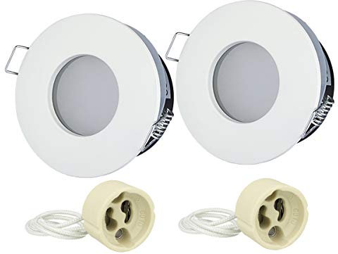 LEDLUX Lot de 2 porte-spot étanche, porte-projecteurs encastrés GU10 MR16, IP54 pour éclairage encastré de salle de bain et extérieur (Rotond, blanc)