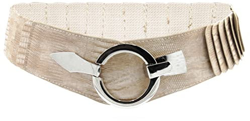 Glamexx24 Elastischer Damen Taillengürtel gürtel 6cm breiter Hüftgürtel mit silberner Ring (Schlange beige, Taillenweite 75cm-110cm)