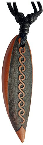viva-adorno Halskette Surfbrett Holzanhänger graviert Baumwollband Surfer Kette Länge verstellbar HK30g, D2 Tribal Wellen