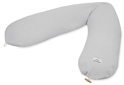 Julius Zöllner Wafffelpique Stillkissen ca. 190 cm | Füllung 42 Liter EPS-Mikroperlen | Made in Germany | Bezug aus 100% Baumwolle | Oeko-TEX® Standard 100 | Light Grey