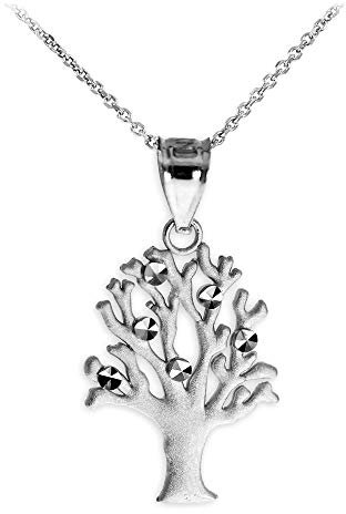 Satin Finish 14 ct White Gold Tree of Life Charm Pendant Necklace Necklace (Available Chain Length 16- 18- 20- 22) 22