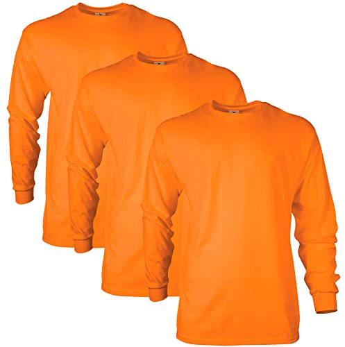 GILDAN Men's, Ultra Cotton Long Sleeve T-Shirt, Style G2400, Safety Orange, XXL