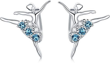 Ballerina Ohrringe 925 Sterling Silber Balletttänzer Ohrringe mit Kristall Ballett Geschenke für Frauen Mädchen (Blau)