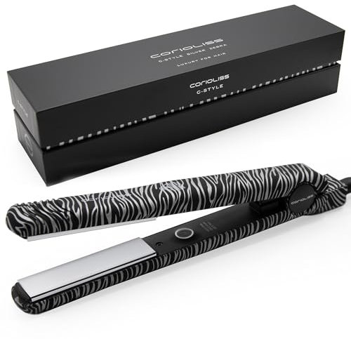 Corioliss C-Style | Plancha del Pelo | Placas de Titanio | Control de Temperatura 165º-220º | Iónica Antifrizz | Alisado y Ondas | Calentamiento 30 Seg | Cable Giratorio | Zebra Silver