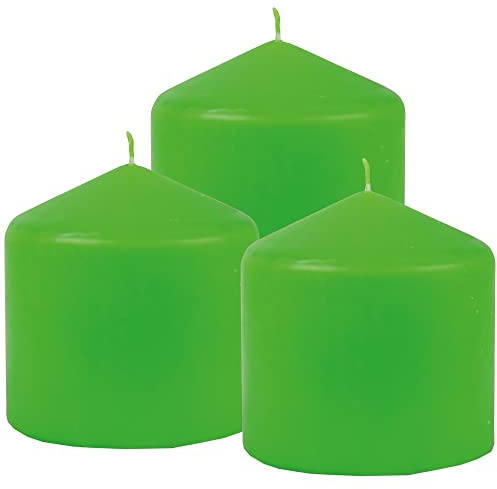 HS Candle Stumpenkerzen Wachskerzen Ø8cm x 8cm (3er Pack) Hellgrün - Lange Brenndauer, Hergestellt in EU, Kerzen Blockkerzen - Wachs Stumpen