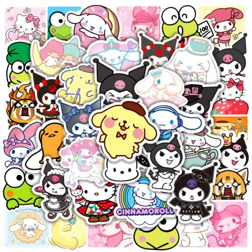 Sanrio My Melody and Kuromi 50 Pcs Kawaii Vinyl Waterproof Anime Stickers for Laptops, Skateboards, Cars, Bumper, Scrapbook, Kids, Teens, Girls, Adults