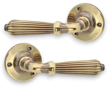 Infinity Decor Reeded Lever Door Handle on Rose Set- Aged Brass & Aged Nickel Mortice Door Handles from Regency Period Style (Aged Brass)