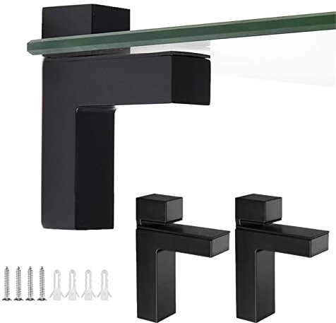 KMERCE 2 Supports Étagère en Verre Murale, Pince à Verre Réglable Fixation Murale, Supports d'étagère Flottantes, Equerre Etagere, pour verre et Tablette en bois 3-24MM, en Alliage de Zinc,Noir