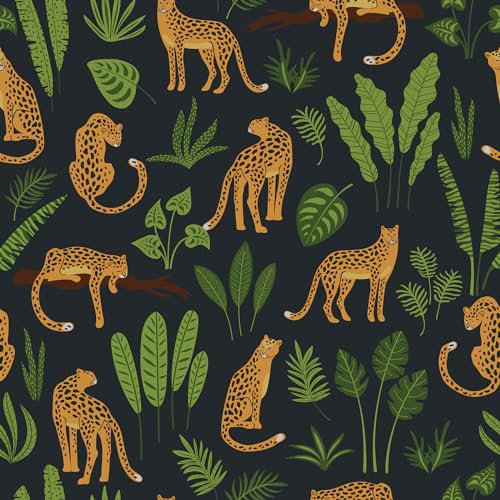 VaryPaper Papier Peint Animaux Léopard 44.5cmx200cm Papier Peint Jungle Tropicale Noir Papier Adhesif pour Meuble Rouleau Adhesif Decoratif Papier Peint Adhesif Mural Salon Chambre Enfant Armoire