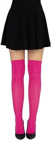 looksy Calze alte da donna sopra il ginocchio spessa coscia calzini alti a fantasia casuale sexy stile a maglia cosplay calze da donna caldi stivali lunghi morbidi ragazze parigina, Fucsia, Taglia