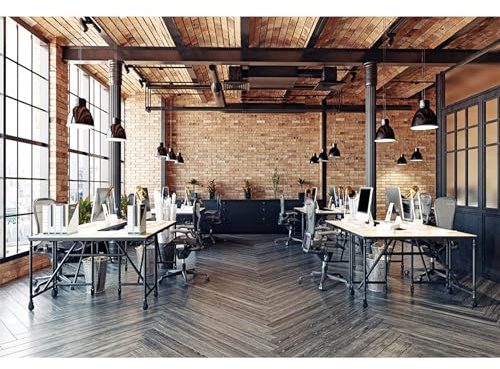 MIRRORANG 3x2m Geschäft Büro Hintergrund Innenraum für Video Konferenzen Französisch Fenster Ziegelwand Tisch Stühle Fotohintergrund Online-Meeting Fotostudio-Requisiten, Vinyl