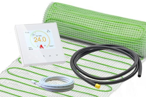 Thermostat RT-70 WLAN weiß mit elektrischer Heizmatte UltraPro für Fliesen 160 W/m² (1 m² - 0,5 x 2 m)