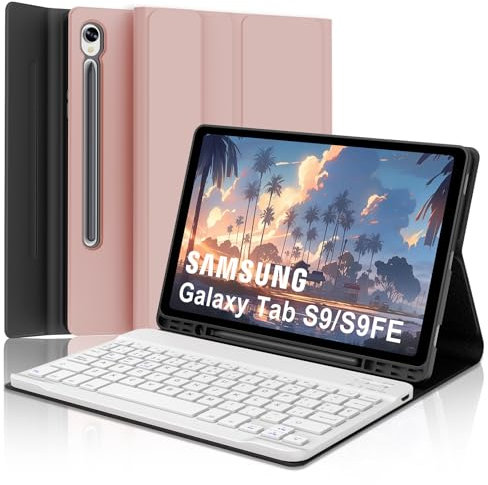 Funda con Teclado para Samsung Galaxy Tab S10 FE/S9 FE 10.9 Pulgadas, Teclado Bluetooth Inalámbrico con Funda Delgado para Samsung Galaxy Tab S10 FE 10.9 2025/S9 FE 10.9 2023/S9 11 2023, Oro Rosa