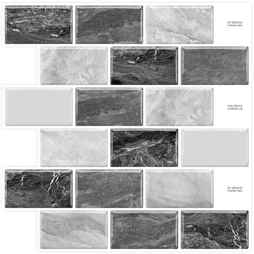 DEWOO Autoadhesivos Vinilo Baldosas Azulejos Adhesivos Cocina Baño imitacion Ladrillo 3d relieve Efecto Pared,Mosaicos (10-Piezas,30.5 x 30.5cm)