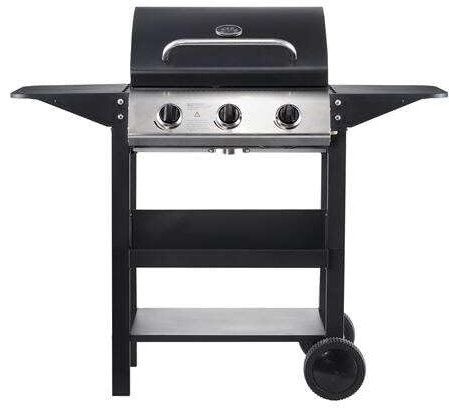 Muvip Barbacoas de Gas de la Marca Modelo Barbacoa Gas 3 Fuegos - 1209x586x1076mm - Rejillas esmaltadas, bandejas Laterales, termometro en Tapa - Color Negro