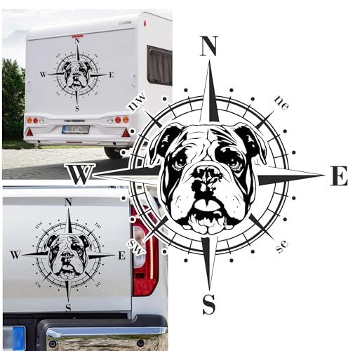 Rakelfix Kompass Englische Bulldogge (Bulldog) Aufkleber Hund Hunde Sticker Auto Camper Wohnmobil Caravan Autoaufkleber Wohnwagen Sticker Kompassrose