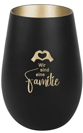 Der-Porzellan-Laden Windlicht mit Gravur Wir sind eine Familie | Schwarz Gold, Teelichthalter aus Glas mit Spruch, Tischdeko modern