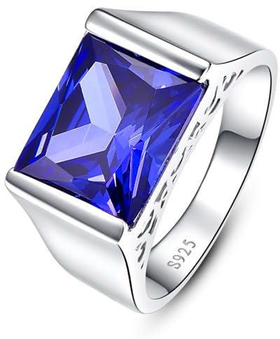 Yaresul 10ct Herren Tansanit Ring 8 * 12mm Quadrat-Schliff Erstellt Herren Saphir Ring Herren Ringe 925 Silber Verlobung Hochzeit Bands Ring für Männer Größe 52(16.6)