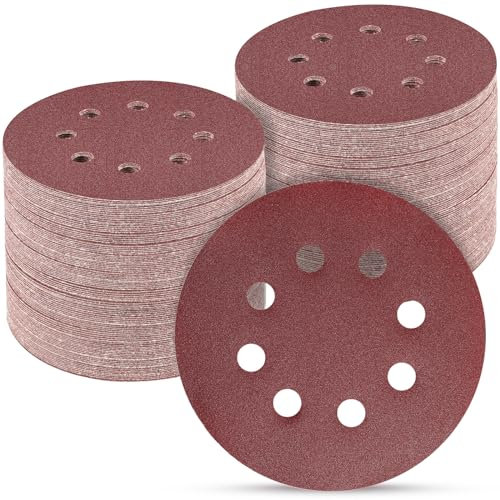 POTUINOM 5 Inch 8 Hole Sanding Discs, 100 PCS 400-Grit Hook and Loop Sandpaper, Round Alumina Orbital Sander Pads for Polishing, Grinding, Woodworking