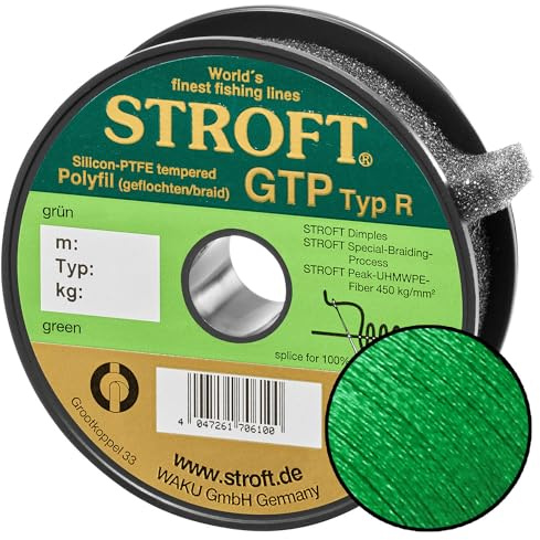 Schnur STROFT GTP Typ R geflochtene Angelschnur 200m grün 8-fach PE Braid, hohe Tragkraft, extrem abriebfest, rund & fest geflochten, für Spinnfischen & Raubfisch wie Barsch, Zander & Hecht