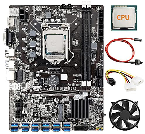 AMIUHOUN 12 GPU B75 Mining Motherboard+CPU+CPU Fan+Power Cable+Switch Cable 12X USB3.0(PCIE) LGA1155 DDR3 RAM SATA3.0 for BTC/ETH